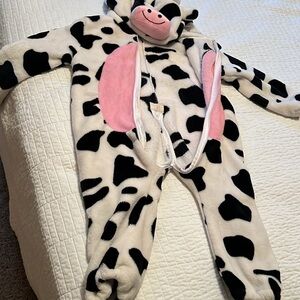 MICHLEY CHILD'S SOFT FLANNEL COW COSTUME ROMPER ZIPS FRONT TO BACK SIZE 5-6T
